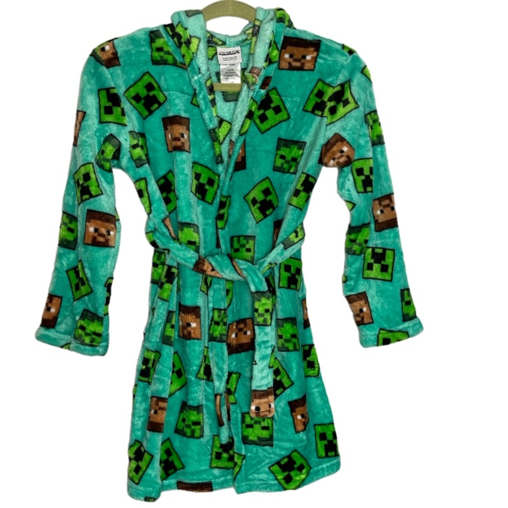 Minecraft Green Fleece Bathrobe Size Large